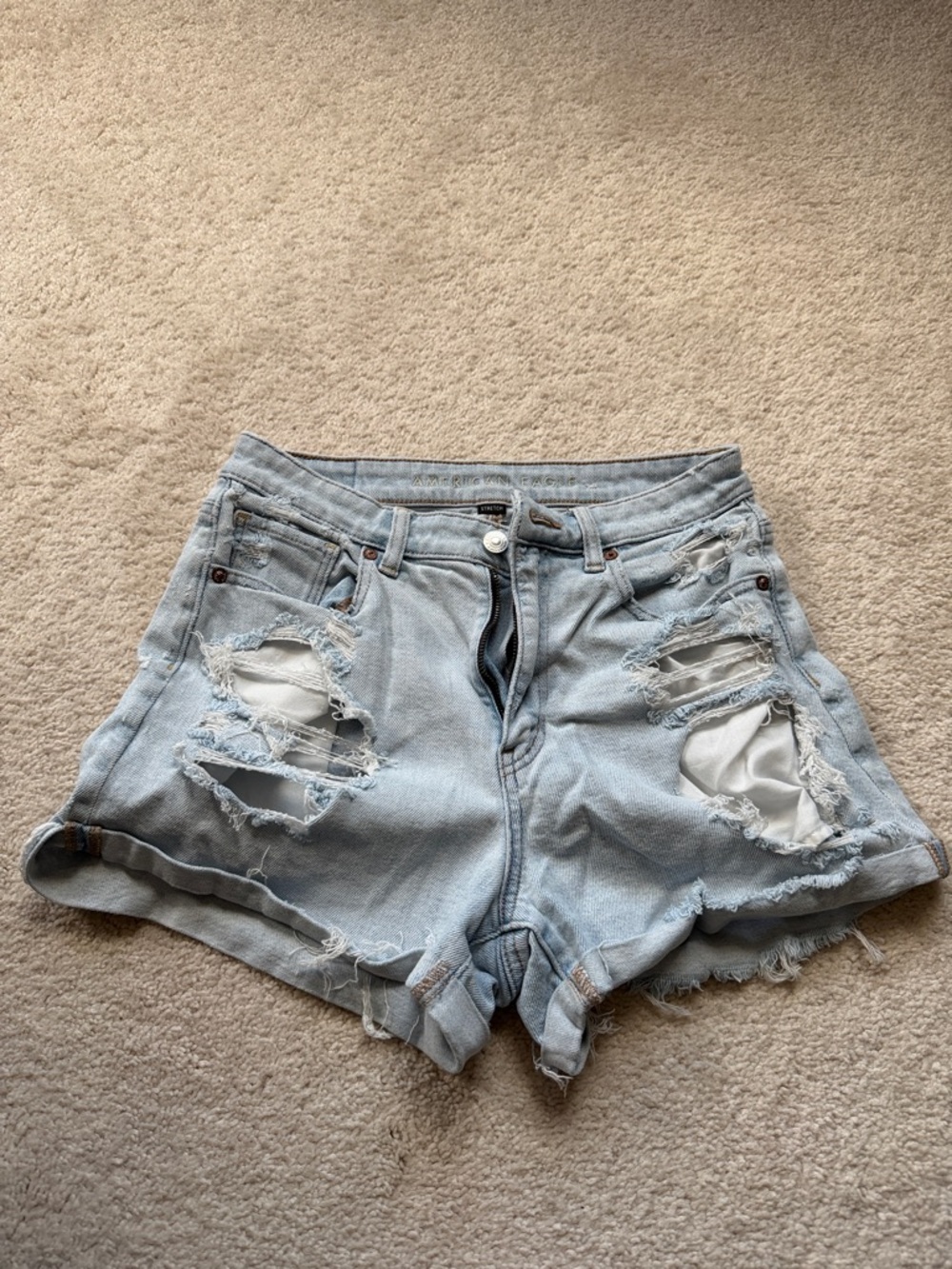 American Eagle Light Blue Distressed Denim Women's Shorts Size 6
